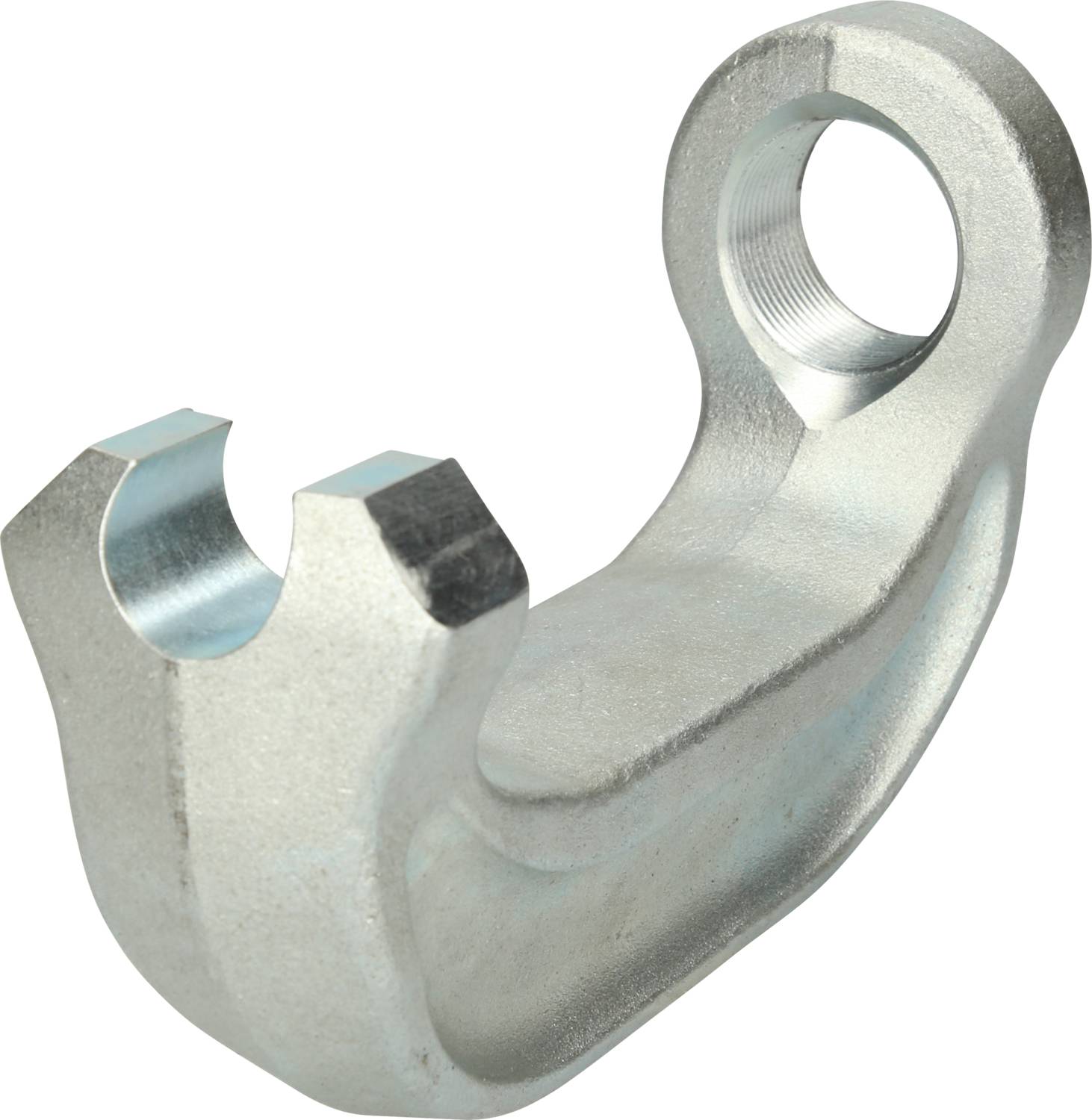 Metalowy element o kształcie litery U z okrągłym otworem u góry. Często stosowany w zastosowaniach mechanicznych do mocowania lub łączenia elementów.