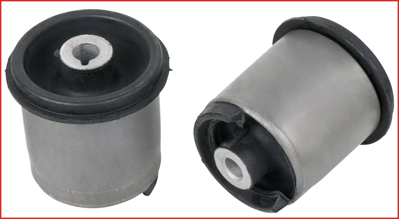 Dwa identyczne cylindryczne elementy metalowe z czarnym pokryciem gumowym po jednej stronie, przedstawione w dwóch różnych ujęciach.