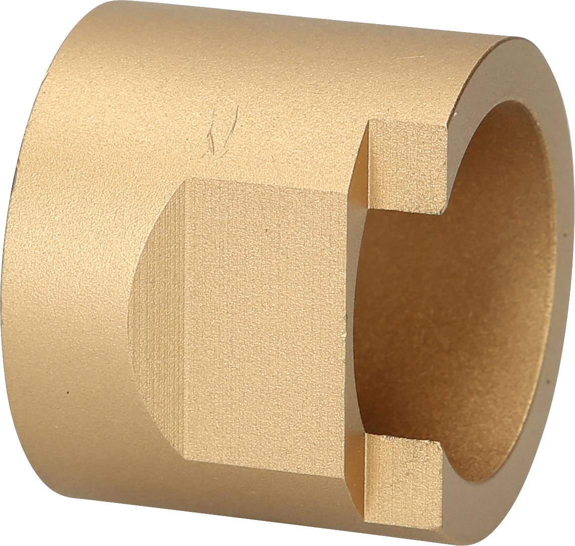 Cylindryczny element metalowy z wcięciem z boku, prawdopodobnie część maszyny lub tuleja.