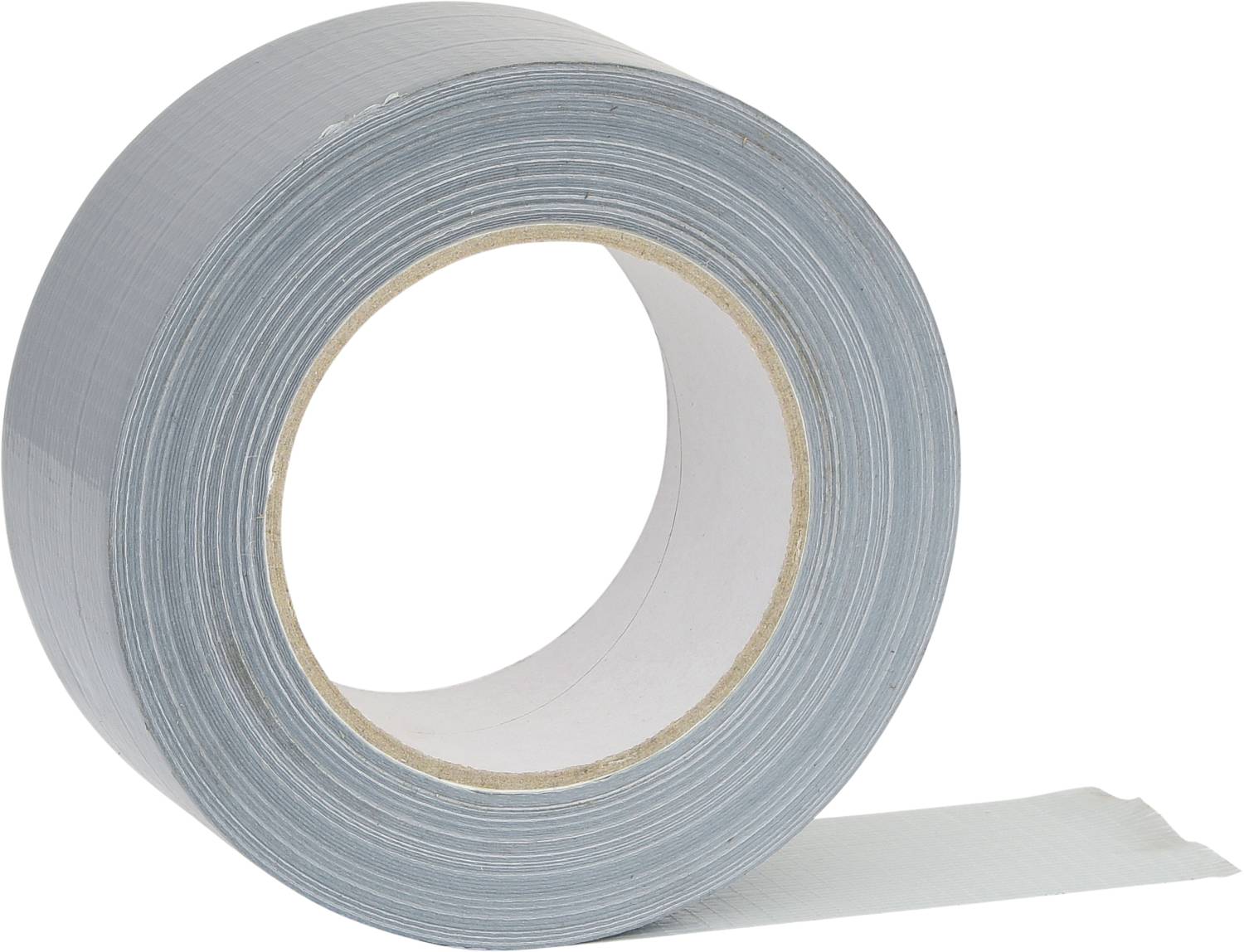 Rolka srebrnej taśmy klejącej z częściowo rozciągniętym paskiem, używana do różnorodnych napraw i mocowań.