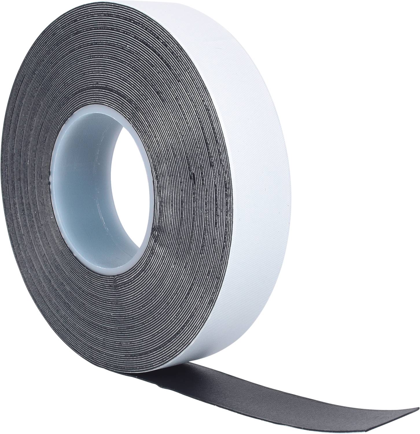 Rolka dwustronnej taśmy klejącej, częściowo rozwinięta, leży pionowo.