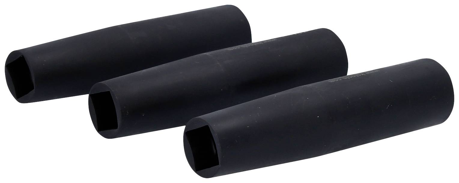 Trzy czarne, cylindryczne uszczelki gumowe, ułożone obok siebie.