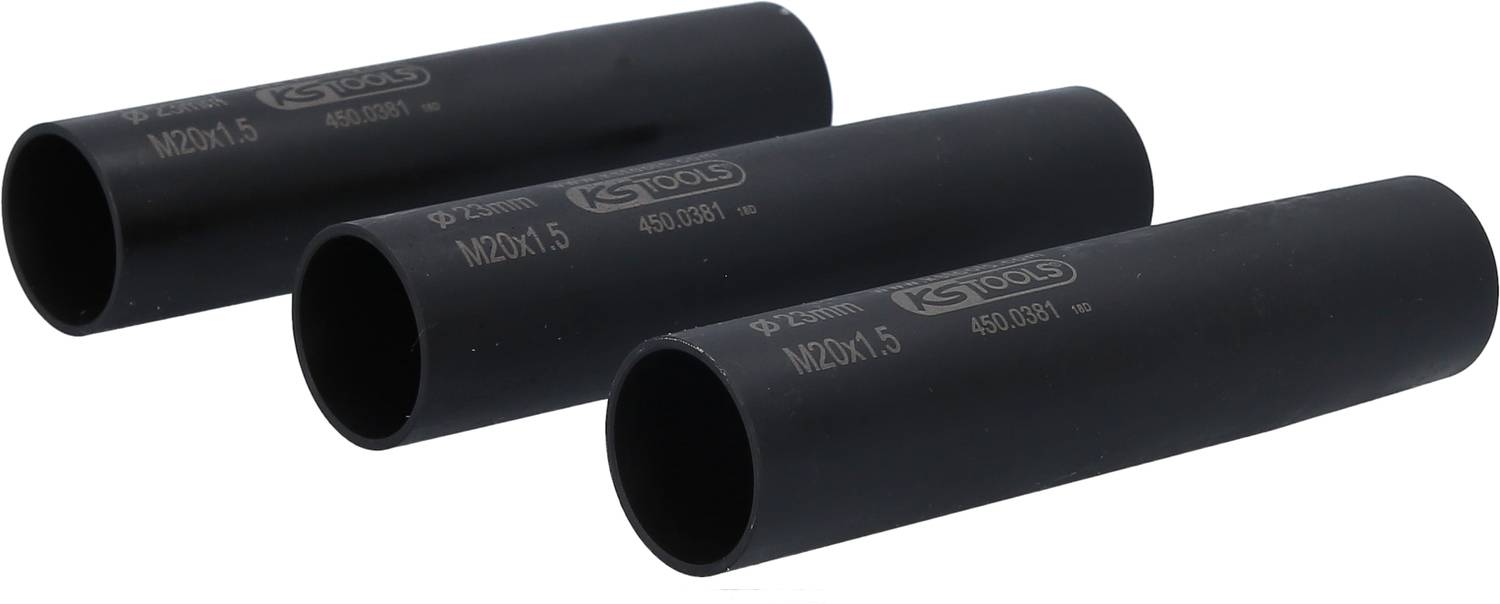 'Trzy czarne cylindryczne adaptery firmy KS Tools z napisem „M120x1.5".'