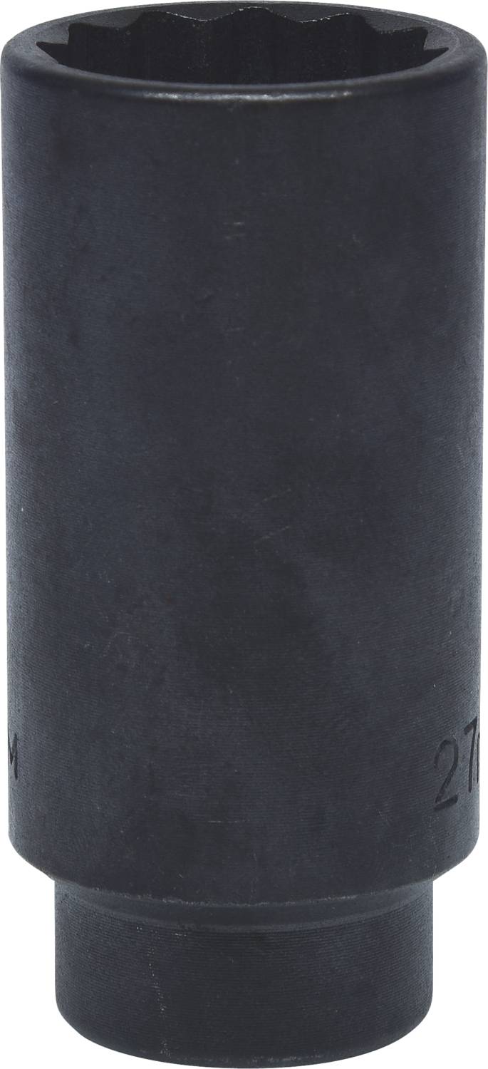 Długi czarny nasadowy klucz z sześciokątnym otworem na górze.