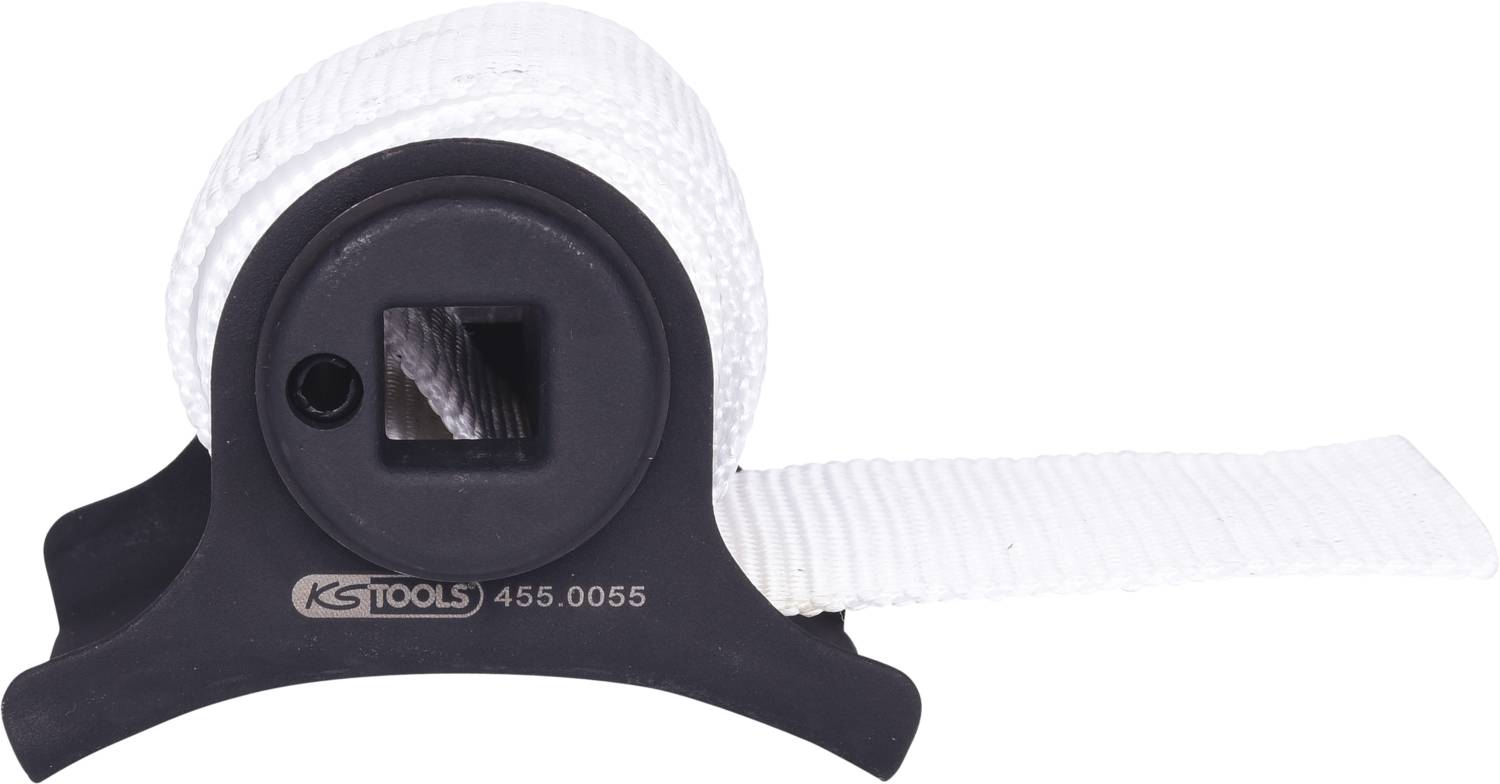 Biała taśma tkana na czarnej szpuli firmy KS Tools, o numerze produktu 455.0055, rozwinięta w poziomie.