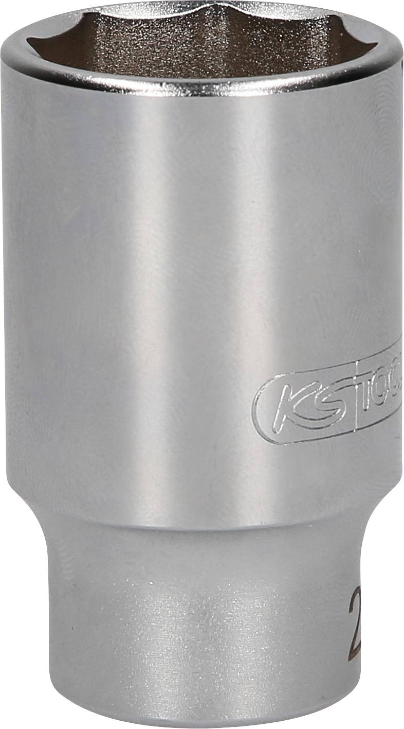 Nasadka z srebrnym wykończeniem i logo KS-Tools, widok z boku, używana do prac śrubowych.