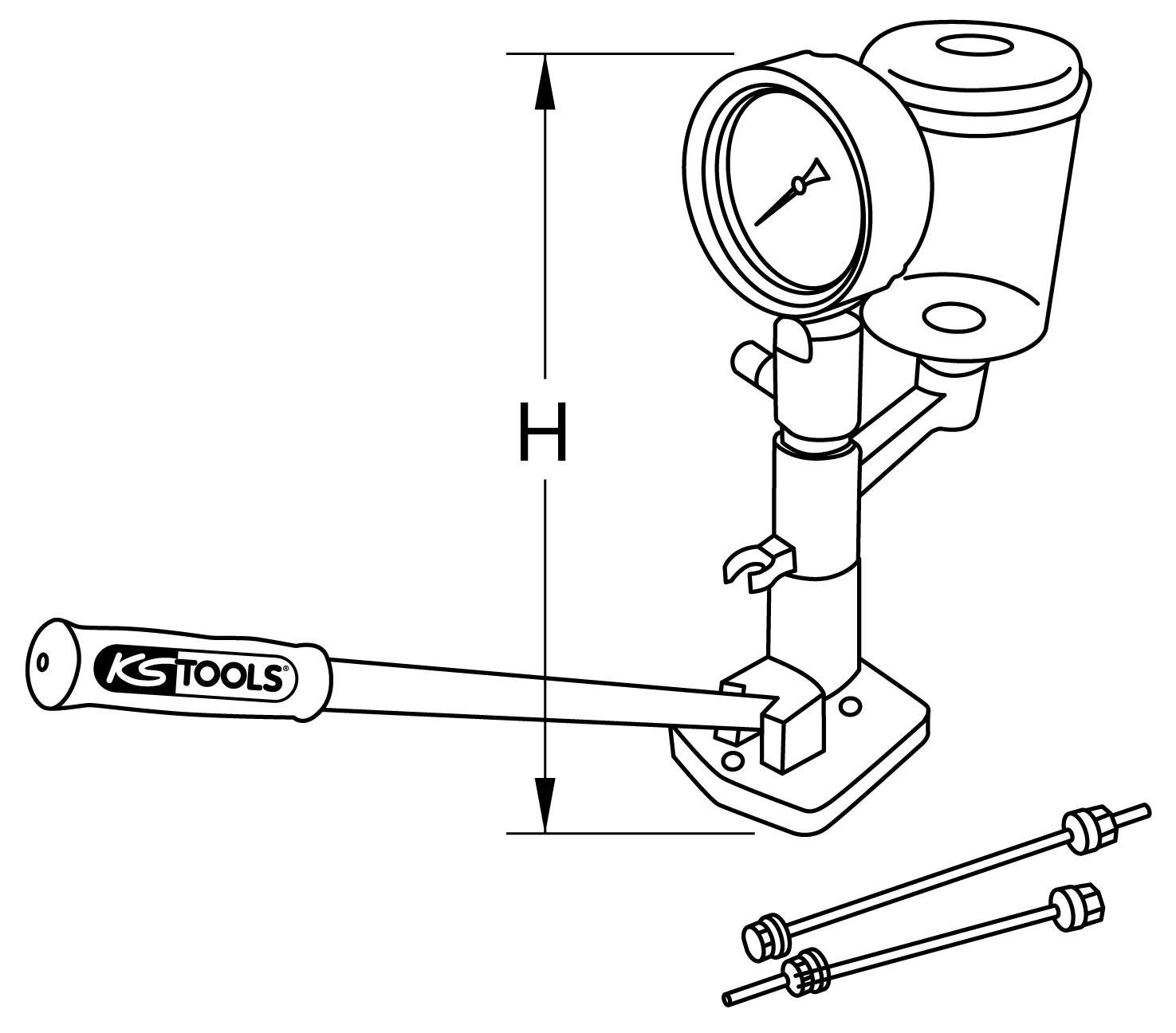 'Obraz ręcznie obsługiwanego sprawdzacza napięcia z wyświetlaczem ciśnienia. Przedstawia pomiar ilości cieczy za pomocą różnych sond.'
