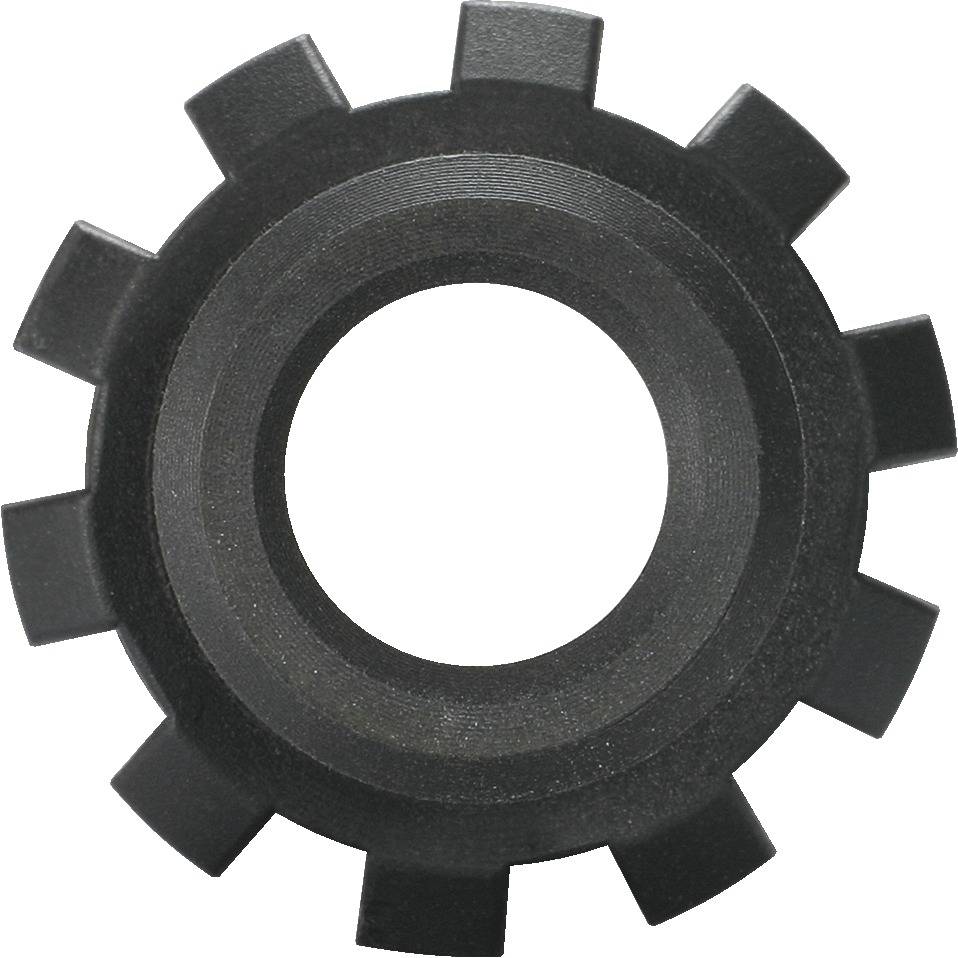 Czarne koło zębate z dziesięcioma równomiernie rozmieszczonymi zębami.