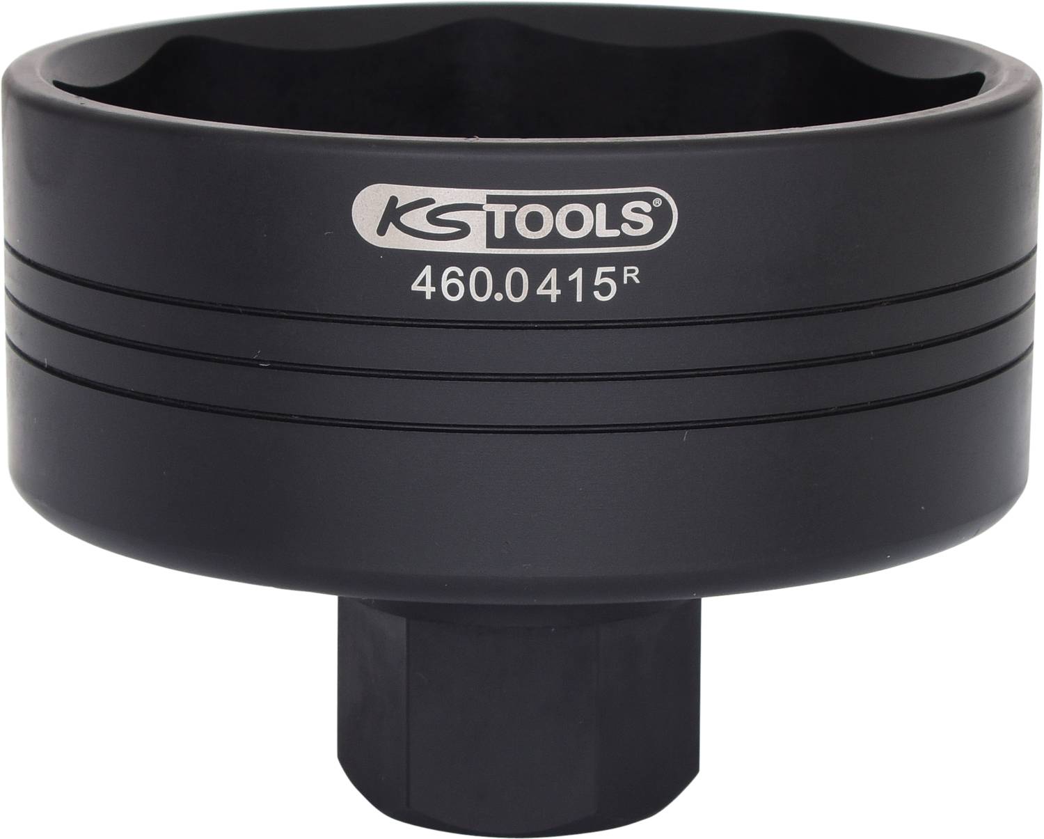 Masywne, czarne narzędzie firmy KS Tools o numerze modelu 460.0415R. Prawdopodobnie służy do odkręcania nakrętek.