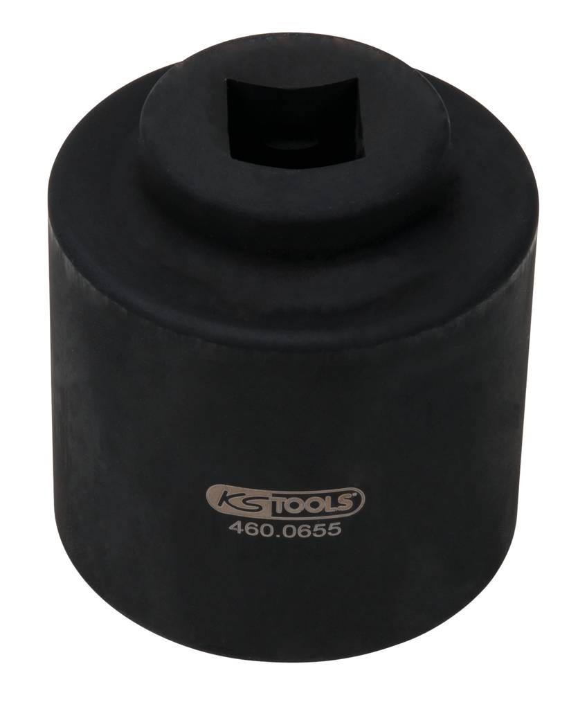 Czarny, cylindryczny nasadowy klucz nasadzany z gniazdem czworokątnym i napisem 'KS TOOLS 460.0655', odpowiedni do narzędzi.