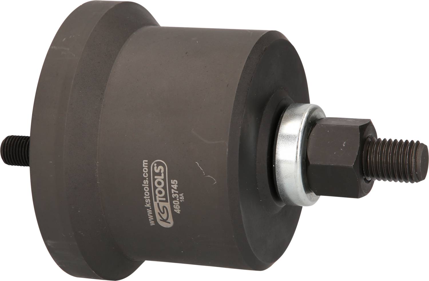 Czarny specjalistyczny narzędź gwintowany z oznakowaniem. Używany do montażu lub demontażu elementów łożysk.