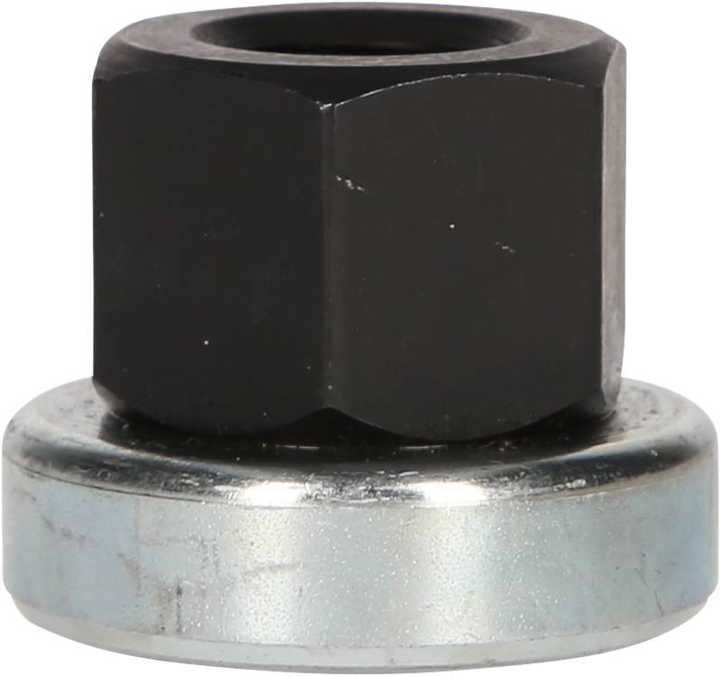 Czarno-srebrny podnośnik magnetyczny z sześciokątną górną częścią i okrągłą magnetyczną podstawą. Używany do podnoszenia przedmiotów metalowych.