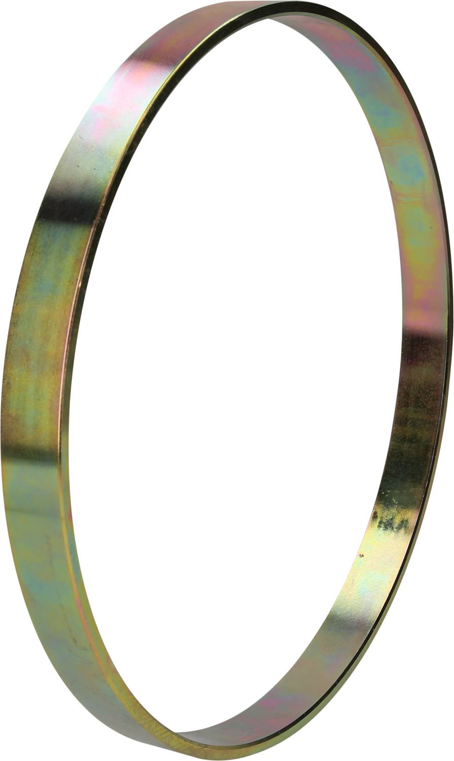 Metalowy pierścień, wąski, o lekko połyskującej powierzchni.