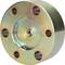 Okrągła metalowa część z centralnym gwintem i pięcioma symetrycznie rozmieszczonymi otworami. Powierzchnia mieni się wieloma kolorami.
