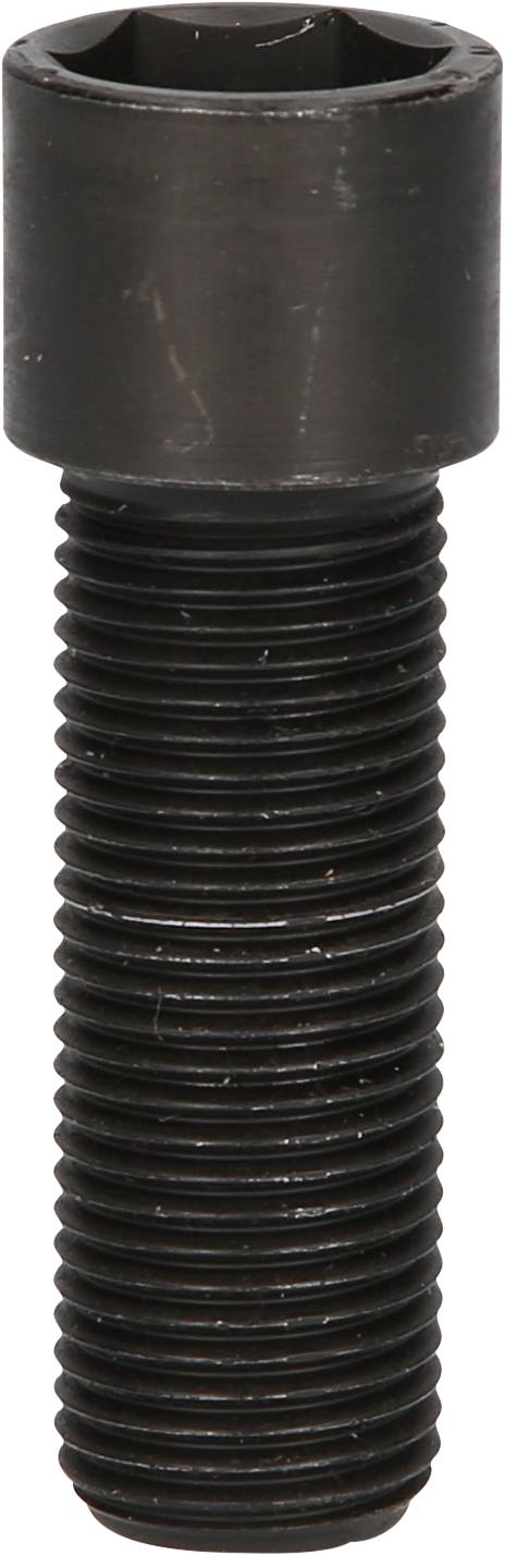 Czarny, sześciokątny, metalowy łeb śruby.