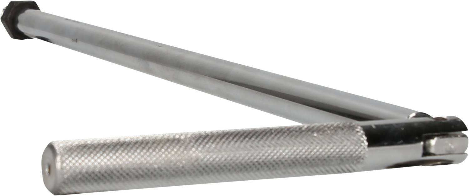 Srebrny klucz dynamometryczny z żłobionym uchwytem. Używany do precyzyjnego dokręcania śrub i nakrętek w zastosowaniach technicznych.