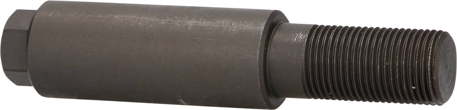 Metalowy cylindryczny gwintowany bolec z gładkim trzpieniem i widocznymi rowkami.