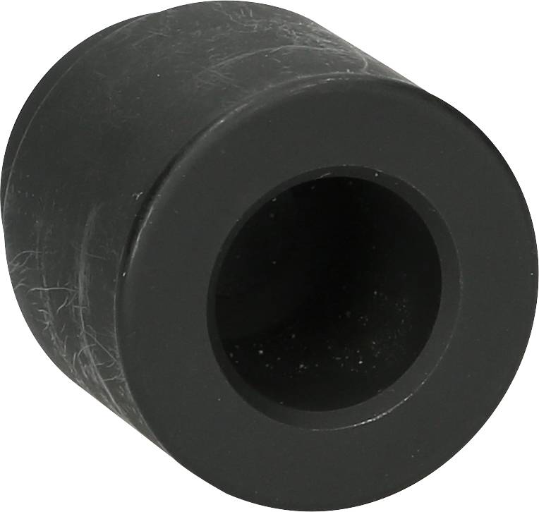 Czarny, cylindryczny gumowy odbojnik z centralnym otworem.