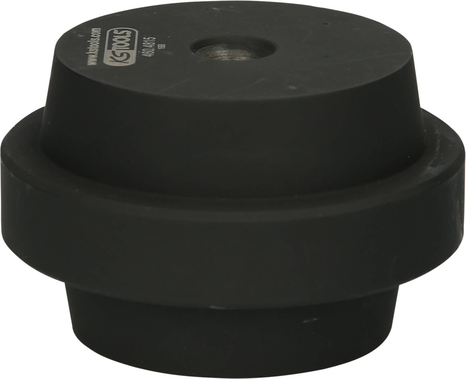 Czarny podnośnik magnetyczny w kształcie cylindra, służący do podnoszenia przedmiotów metalowych. Widoczne górne informacje producenta, wygrawerowane na powierzchni.