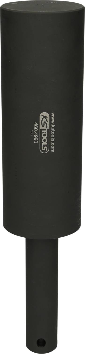 Cylindryczne narzędzie z długim uchwytem i otworem u podstawy. Na powierzchni wydrukowane logo i strona internetowa firmy 'KS Tools'.