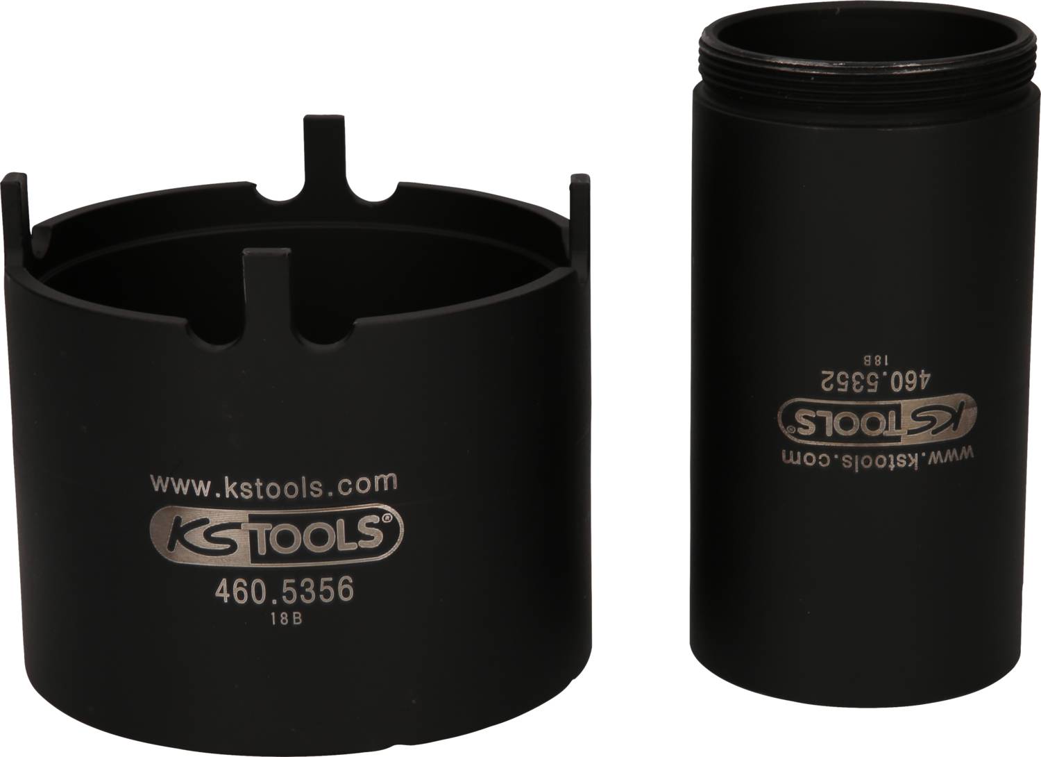 'KS Tools' Cylinder z zdejmowaną górną częścią i stałą dolną częścią, numery 460.5356 i 460.5332 dobrze widoczne.