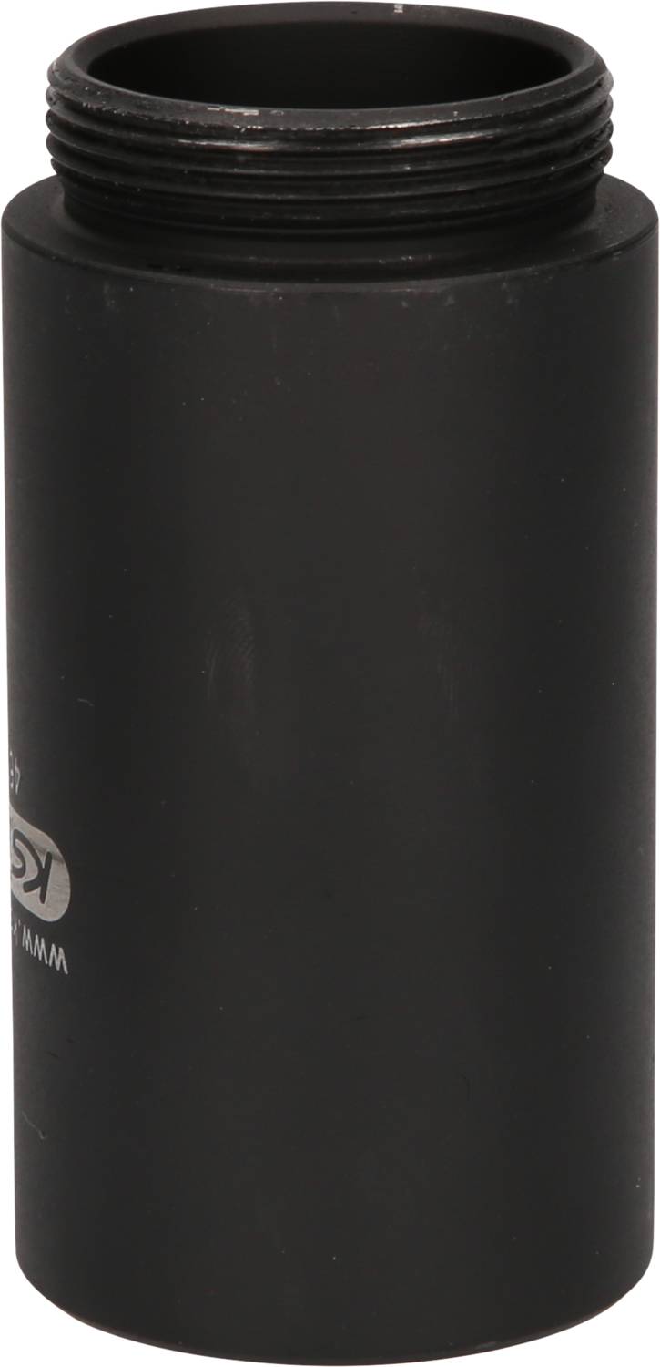 Czarny cylindryczny adapter z gwintem zewnętrznym na jednym końcu.