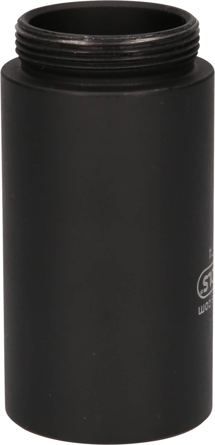 Czarny cylindryczny pojemnik z gwintem na górnym końcu. Bez widocznych oznaczeń lub dekoracji.