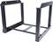 Czarnometalowa rama, wolnostojąca, o prostokątnej strukturze bazowej i poprzecznych wzmocnieniach; może służyć jako wspornik lub stojak.