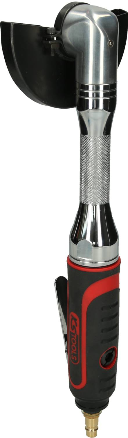 Narzędzie obrotowe z ergonomicznym uchwytem i osłoną ochronną, odpowiednie do precyzyjnego szlifowania lub cięcia.