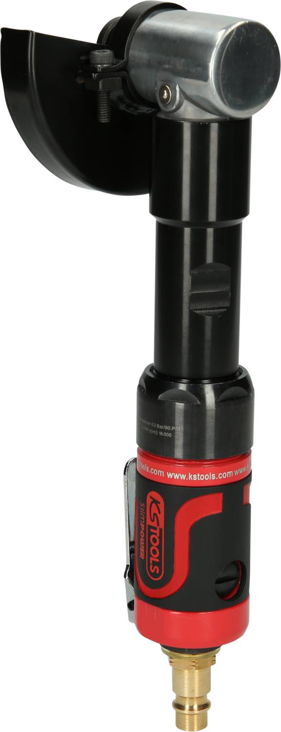 Szlifierka kątowa z obudową w kolorach czerwonym i czarnym, z widocznym logo marki, przeznaczona do profesjonalnych prac szlifierskich.