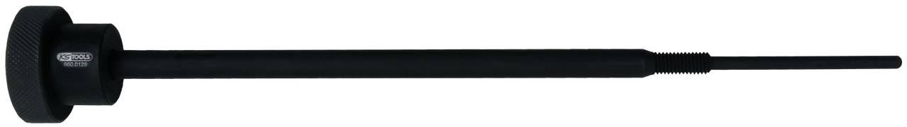 Długi, czarny przyrząd z grubym uchwytem na jednym końcu i wąskim, spiczastym końcem na drugim.