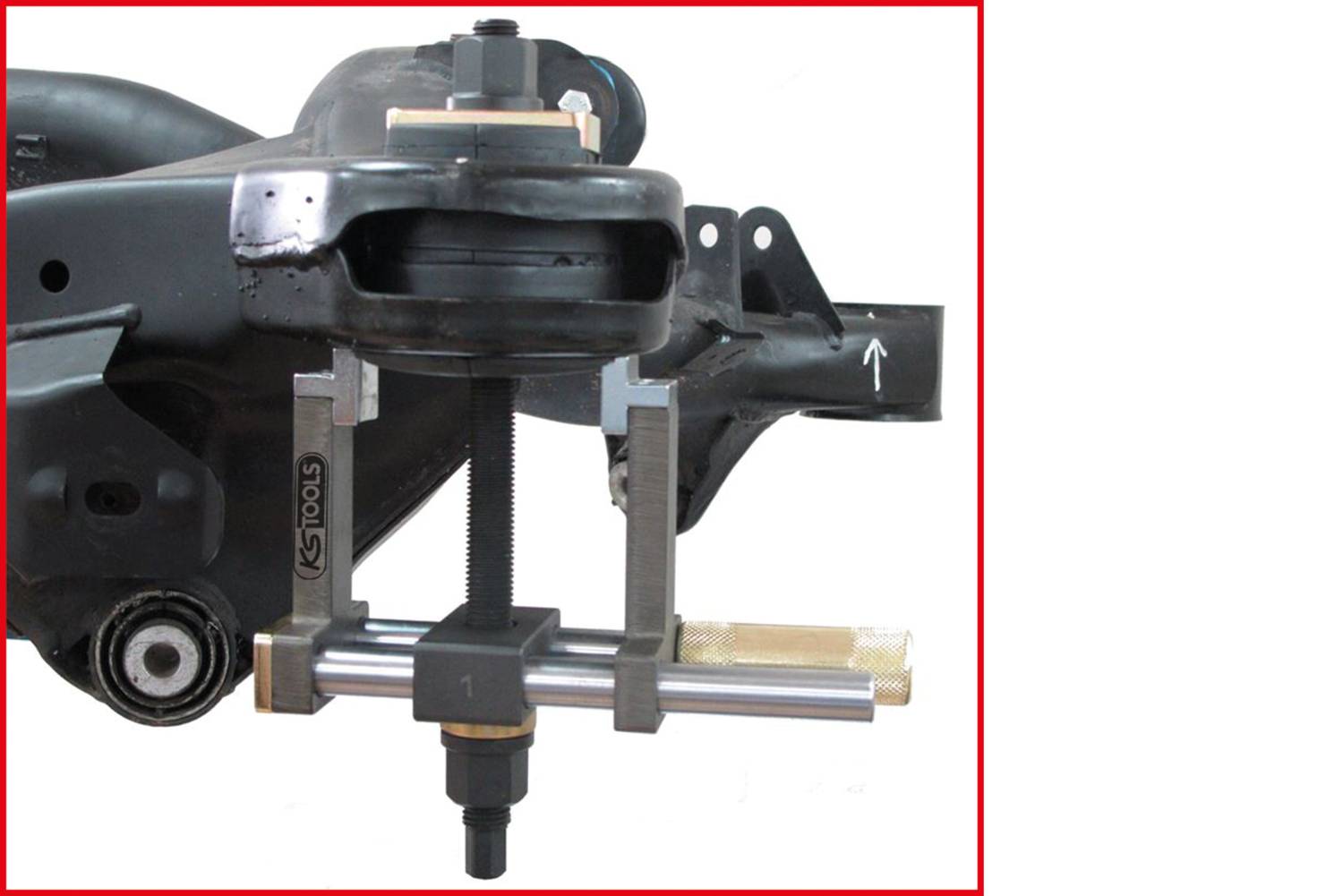 Narzędzie jest używane do wciskania sworznia kulowego w tylnym zawieszeniu samochodu.