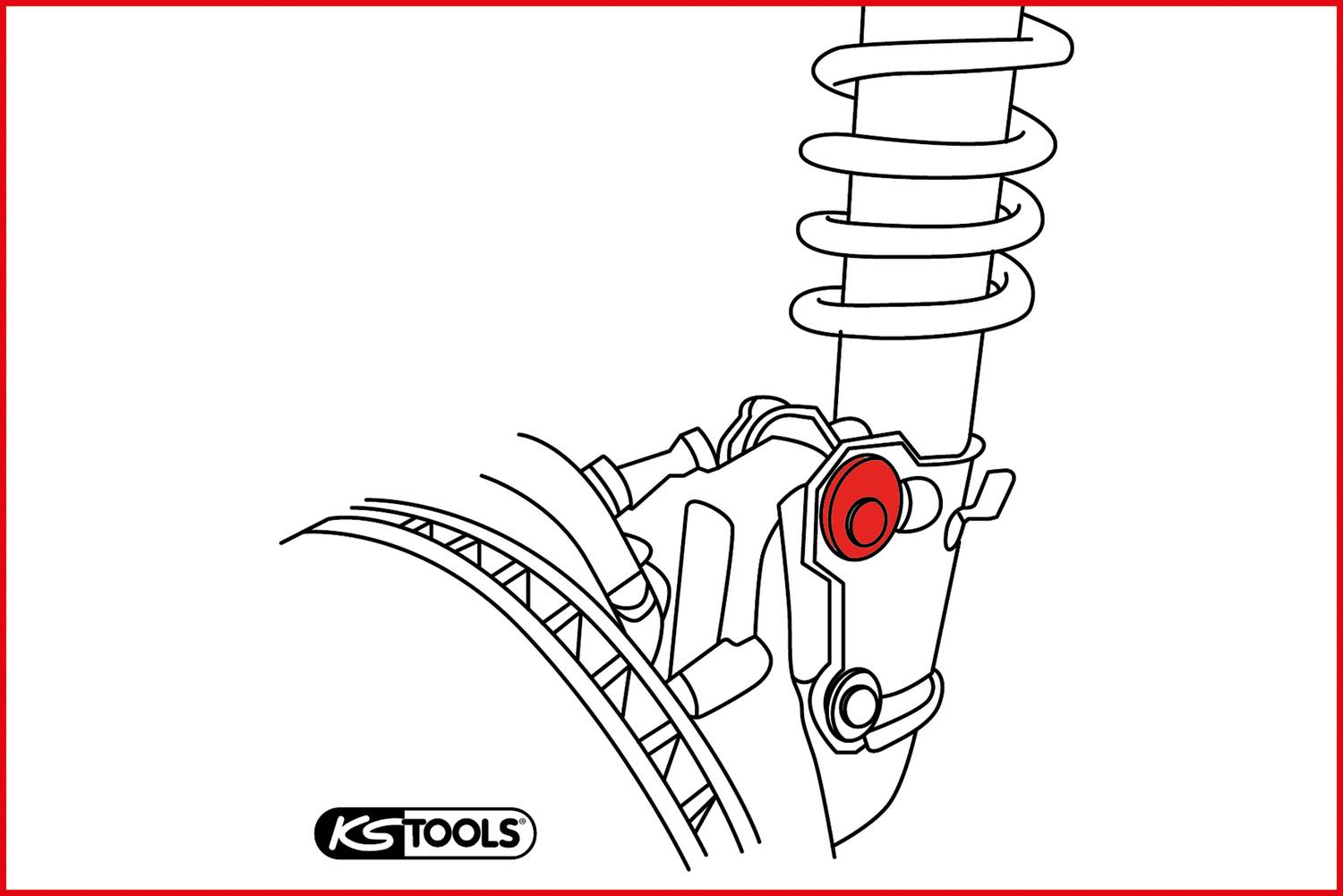 Schemat amortyzatora samochodowego ze śrubami i sprężynami, przedstawiony w uproszczonym, schematycznym ujęciu.