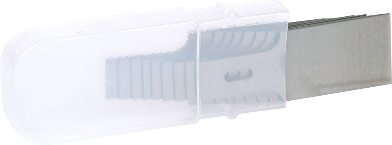 Zestaw ostrzy wymiennych w przezroczystym opakowaniu z tworzywa sztucznego.