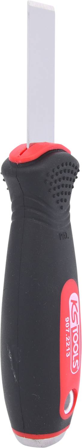 Śrubokręt z ergonomicznym uchwytem i czerwonym akcentem.