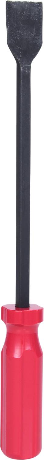 Wkrętak z czerwoną rękojeścią i płaskim czarnym ostrzem.