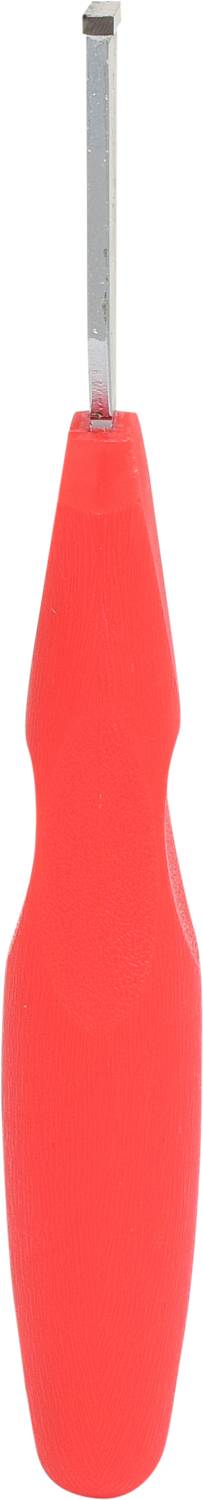 Różowo-pomarańczowy szydełek z ergonomicznym uchwytem i metalowym haczykiem. Używany do szydełkowania przędzy w pracach ręcznych.