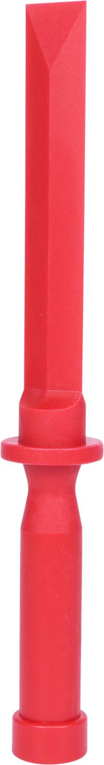 Różowy, pręcikowaty przedmiot z prostym, płaskim końcem i okrągłą rączką, prawdopodobnie narzędzie lub urządzenie.