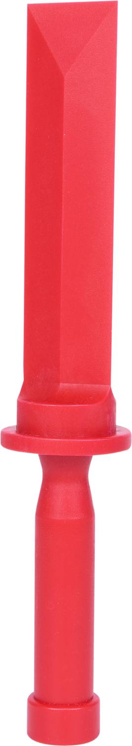 Czerwony plastikowy miecz zabawkowy z prostym ostrzem i okrągłą rękojeścią, odpowiedni dla dzieci do zabawy i ćwiczeń.