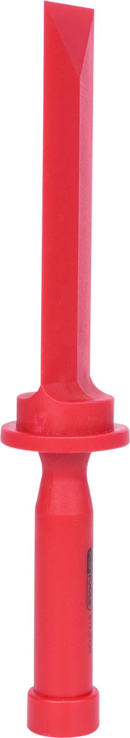 Czerwony próbnik plastikowy z końcówką pomiarową i uchwytem. Używany do sprawdzania przewodów w instalacjach elektrycznych.