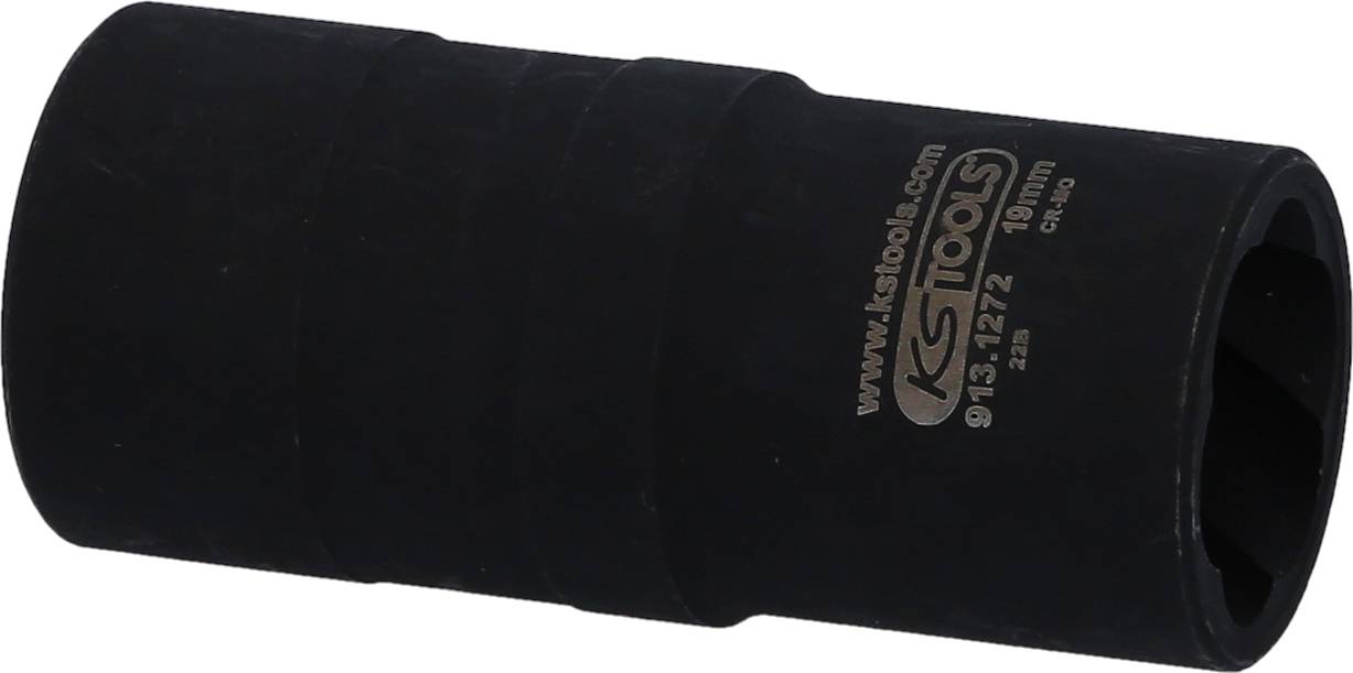 Czarny nasadowy klucz sześciokątny o rozmiarze 19 mm, z oznaczeniem 'www.kstools.com', firmy KS Tools, sfotografowany na białym tle.