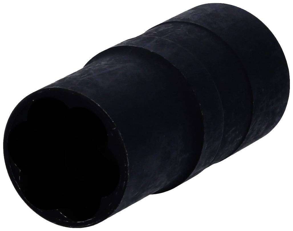 Czarny, cylindryczny przedmiot o gładkiej powierzchni, prawdopodobnie rura lub pojemnik, widziany pod skosem.