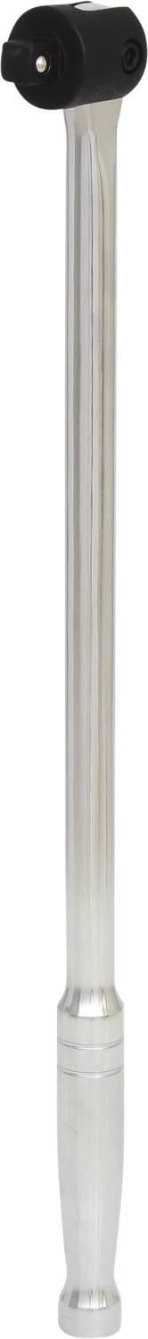 Długi, srebrny klucz dynamometryczny z metalu z czarną głowicą.