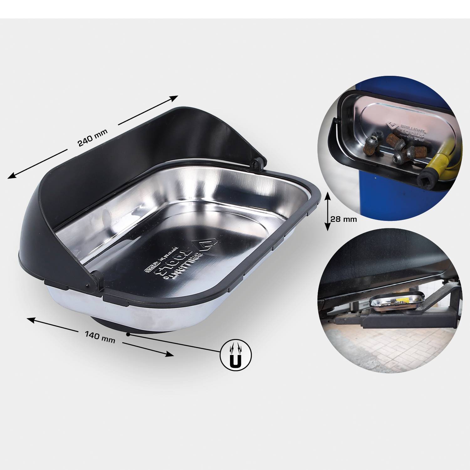 TACKA MAGNETYCZNA, prostokątna, czarna osłona gumowa, wymiary: 240 mm x 140 mm, magnesy na spodzie, przylega do powierzchni metalowych.