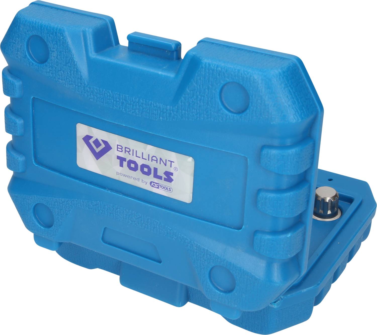 Niebieski, solidny kufer na narzędzia z napisem 'BRILLIANT TOOLS'. Kufer jest zamknięty i posiada wytrzymałe uchwyty.
