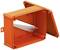 Pomarańczowe, prostokątne pudełko z tworzywa sztucznego z zdejmowaną pokrywą i metalową poprzeczką wewnątrz. Otwory są widoczne na wszystkich stronach.