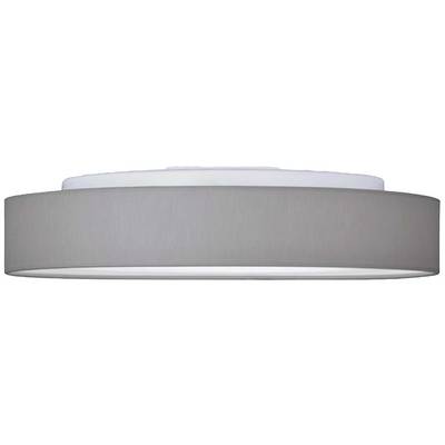 Szara, okrągła lampa sufitowa o minimalistycznym designie, idealna do nowoczesnych wnętrz.