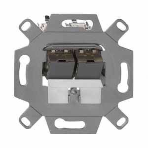 Wbudowany moduł sieciowy CAT6 z dwoma portami RJ45, przeznaczony do instalacji ściennej do prowadzenia okablowania sieciowego.