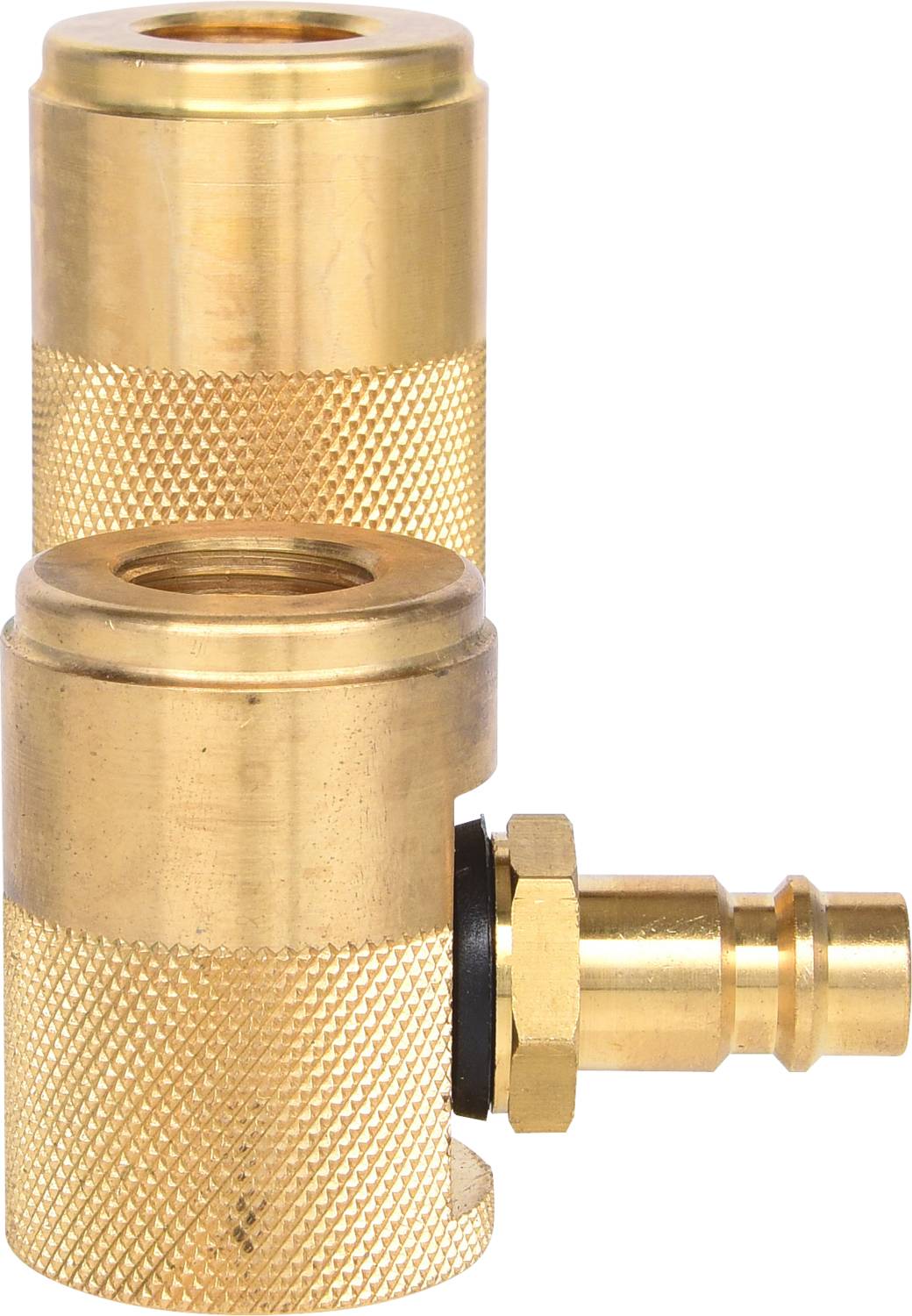 Mosiężny wtyk szybkozłącza pneumatycznego z powierzchnią teksturowaną.