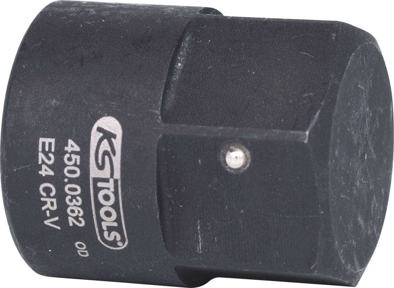 Czarny nasadowy klucz nasadzany z napisem 'KS Tools', numer modelu '450.0362', rozmiar 'E24 CRV'.